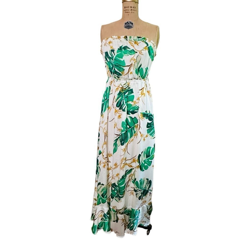 The Webster at Target Green and White Palm Print Strapless Maxi Dress size Small